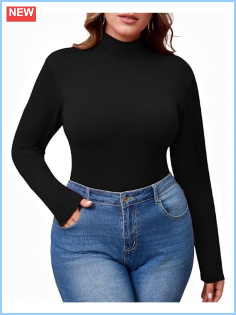 Plus Size Mock Turtleneck Long Sleeve T-Shirt